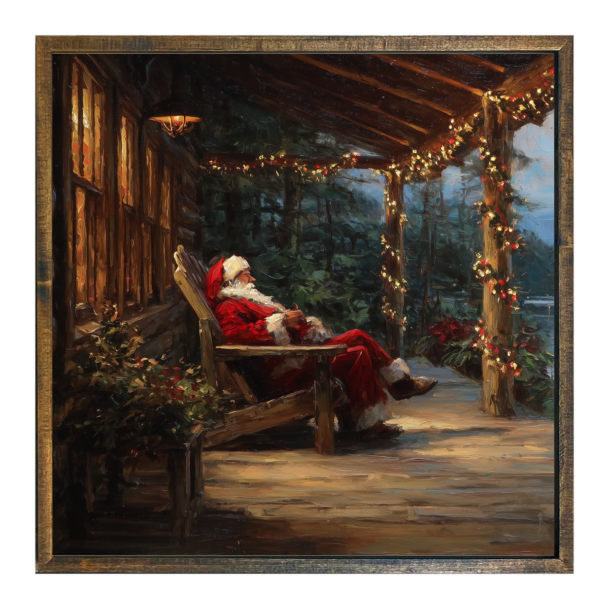 Santa Relaxing at the Cabin - Square Frame