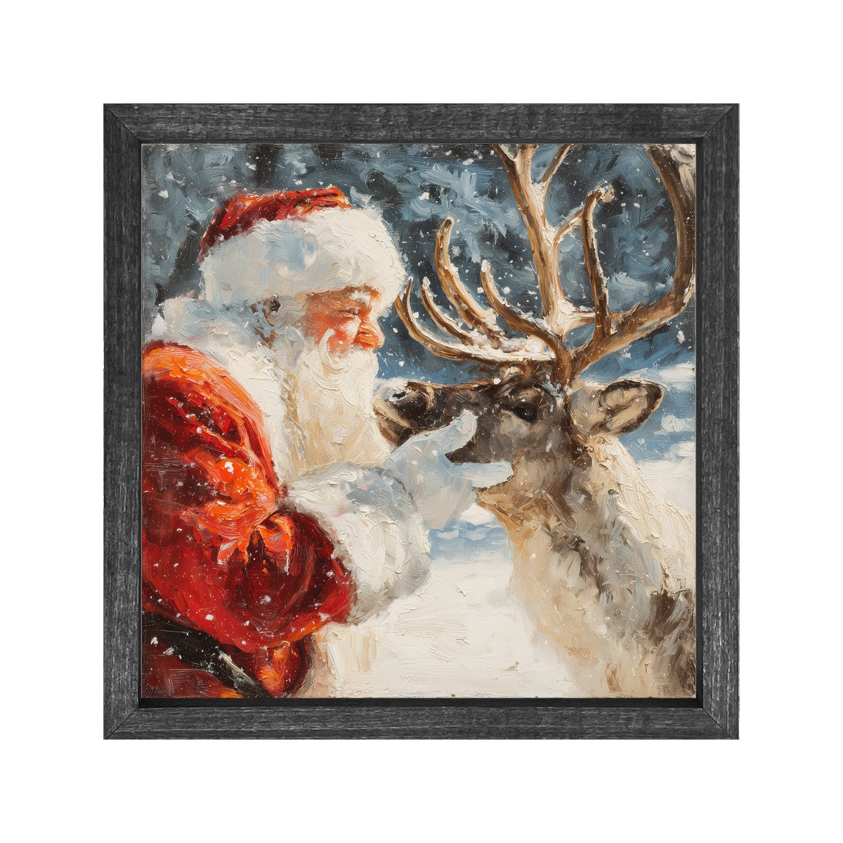 Snowy Santa with Reindeer - Square Frame