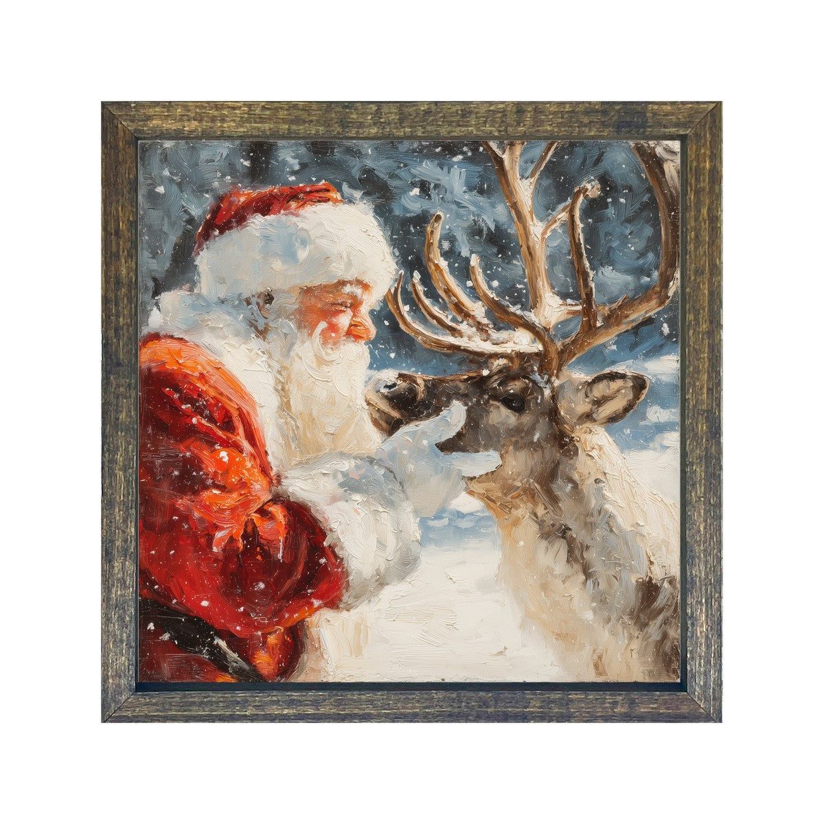 Snowy Santa with Reindeer - Square Frame