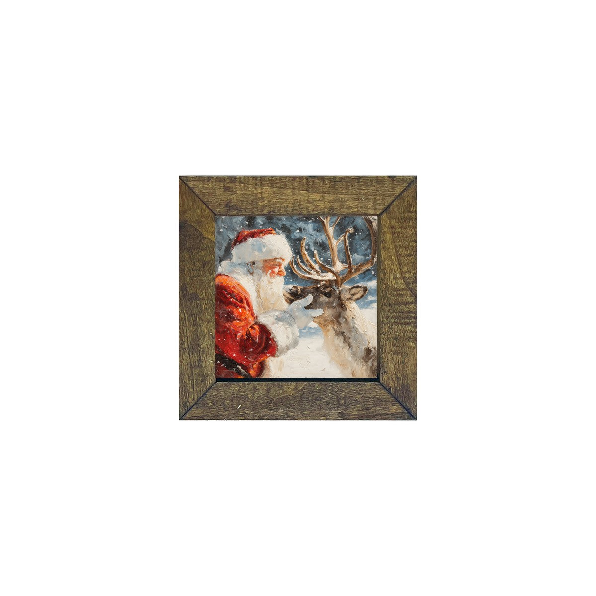 Snowy Santa with Reindeer - Square Frame
