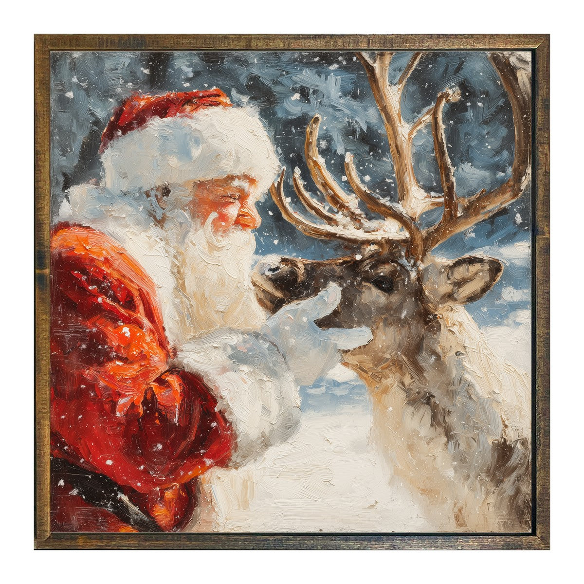 Snowy Santa with Reindeer - Square Frame
