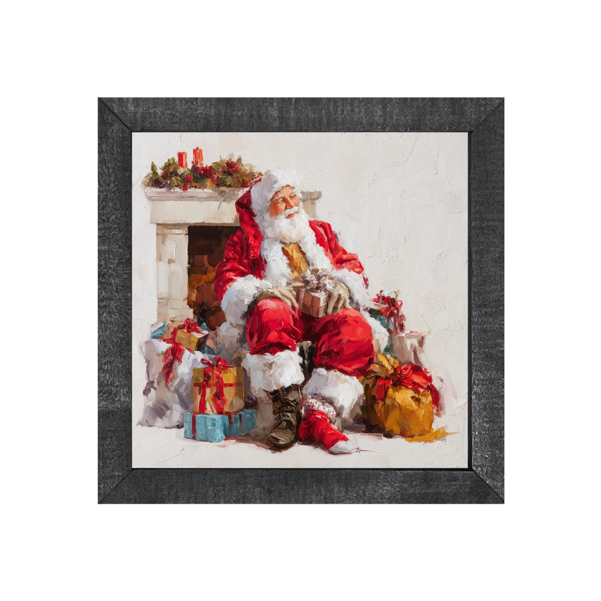 Santa Resting with Christmas Presents - Square Frame