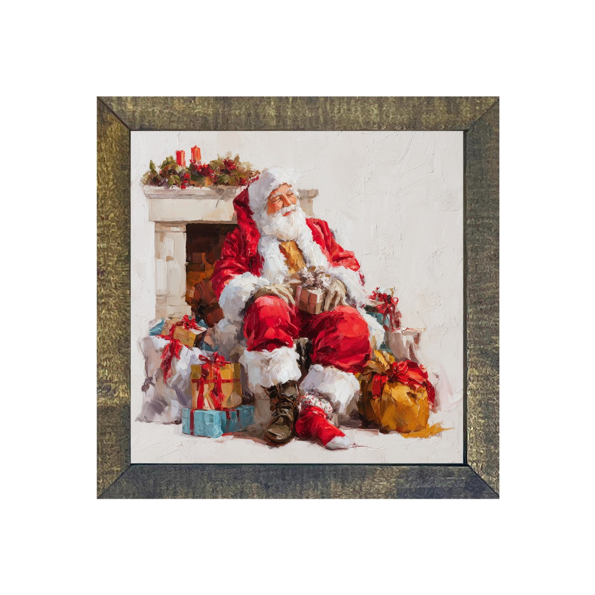 Santa Resting with Christmas Presents - Square Frame