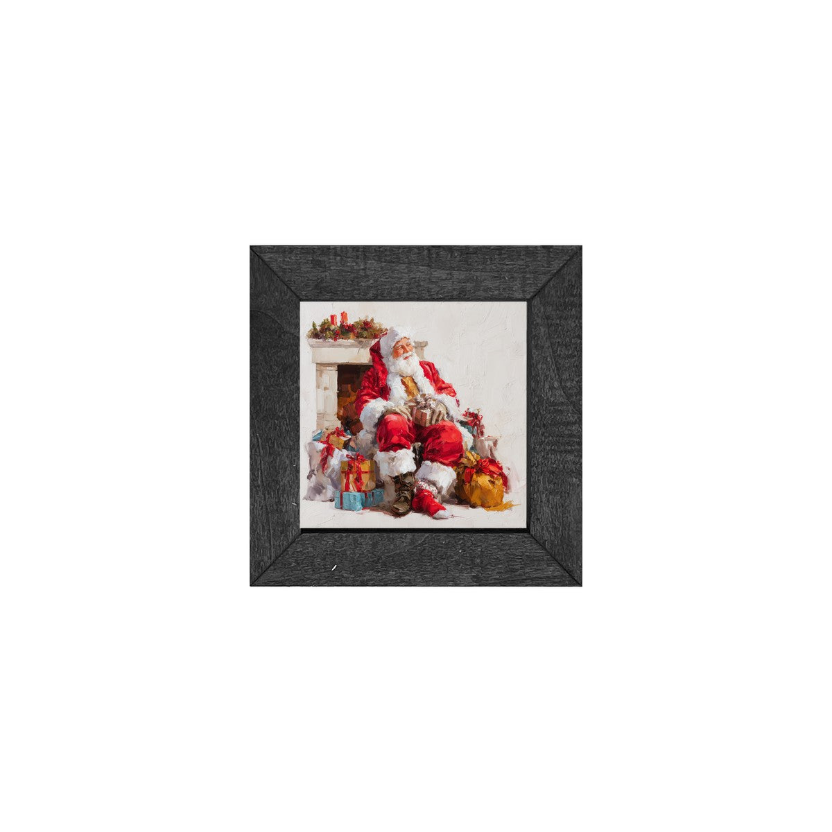 Santa Resting with Christmas Presents - Square Frame