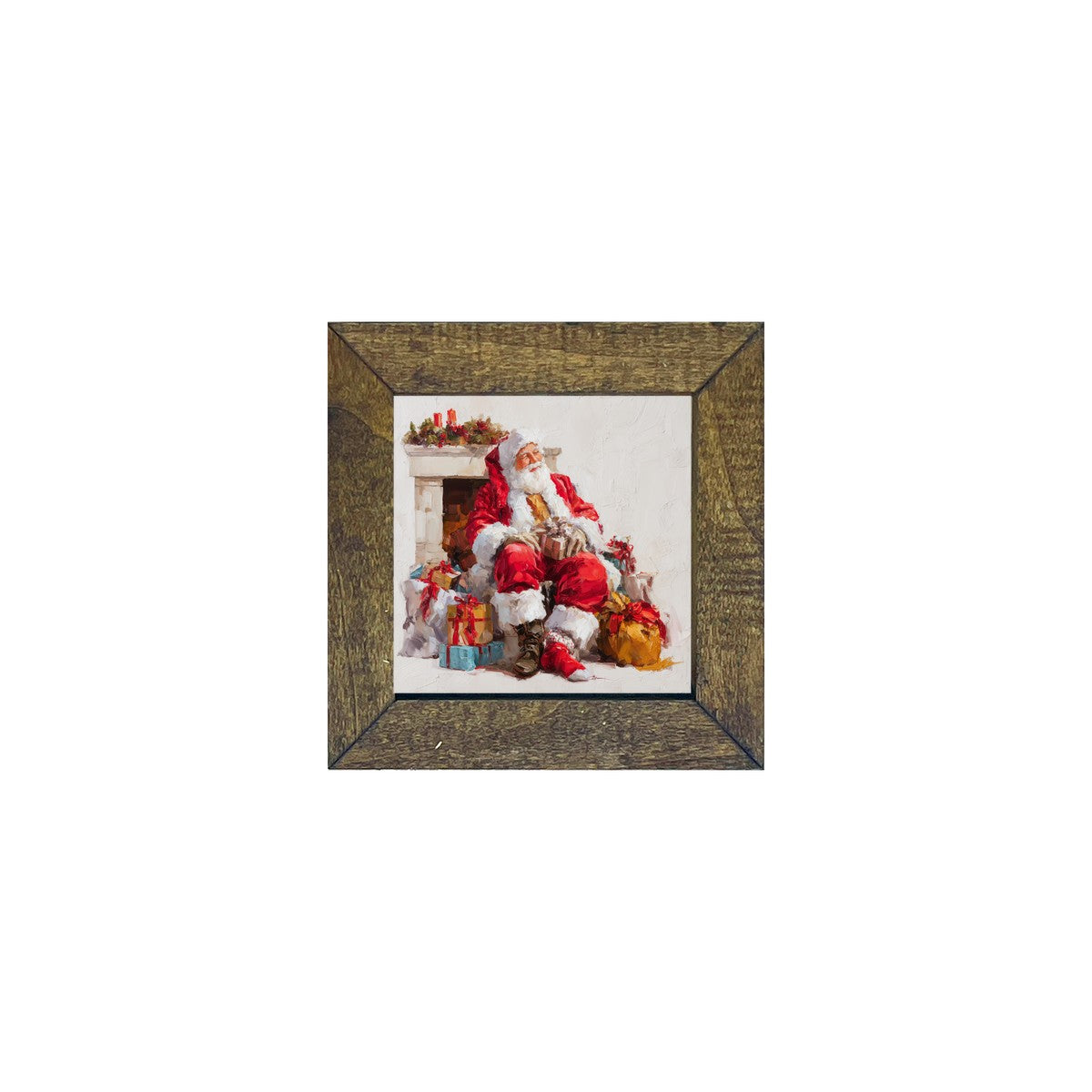 Santa Resting with Christmas Presents - Square Frame