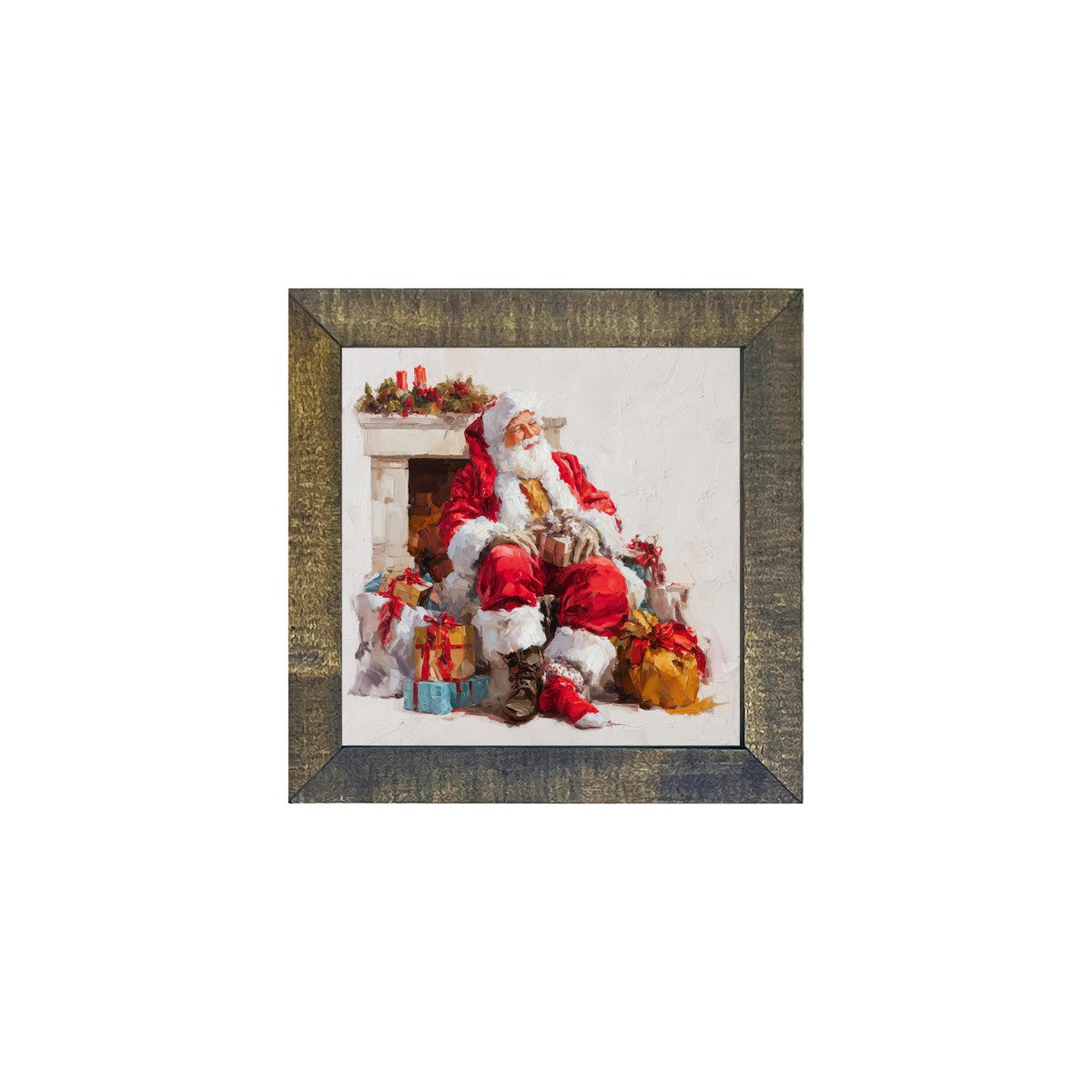 Santa Resting with Christmas Presents - Square Frame