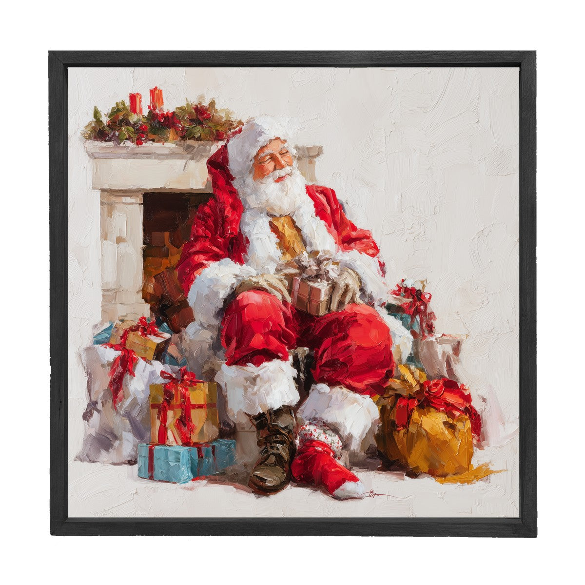 Santa Resting with Christmas Presents - Square Frame