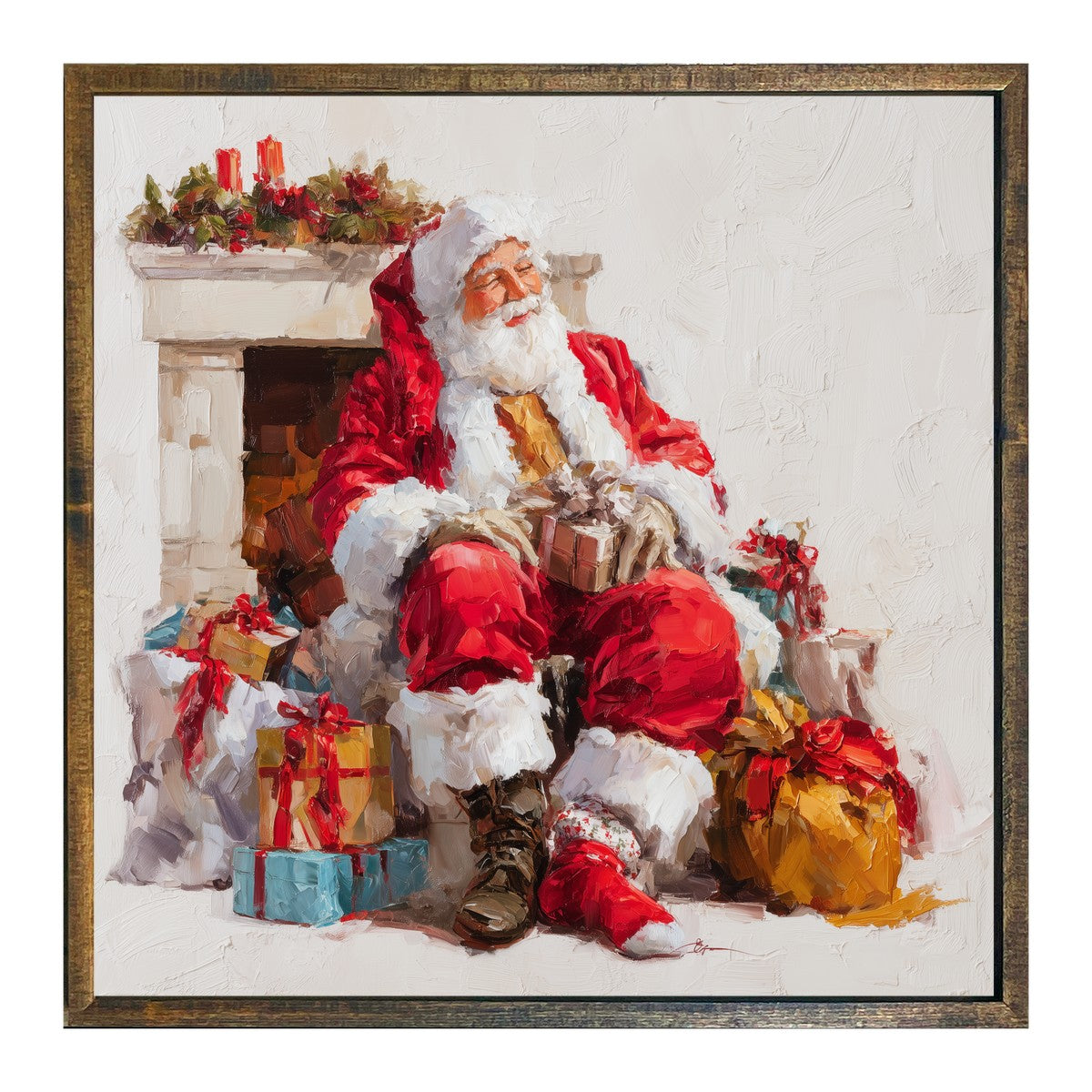 Santa Resting with Christmas Presents - Square Frame
