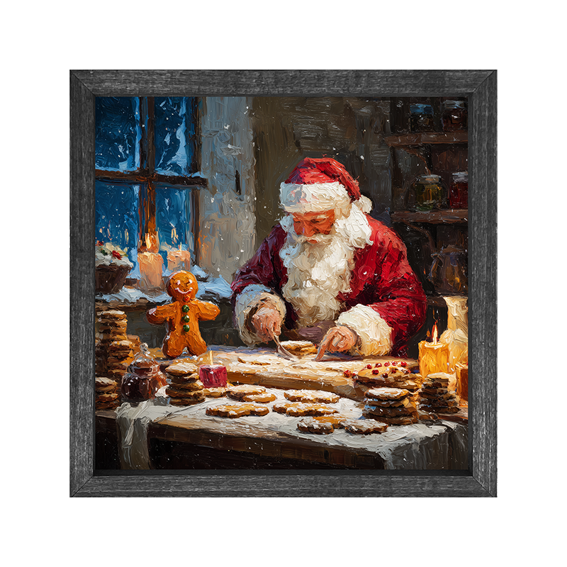 Santa Decorating Cookies - Square Frame