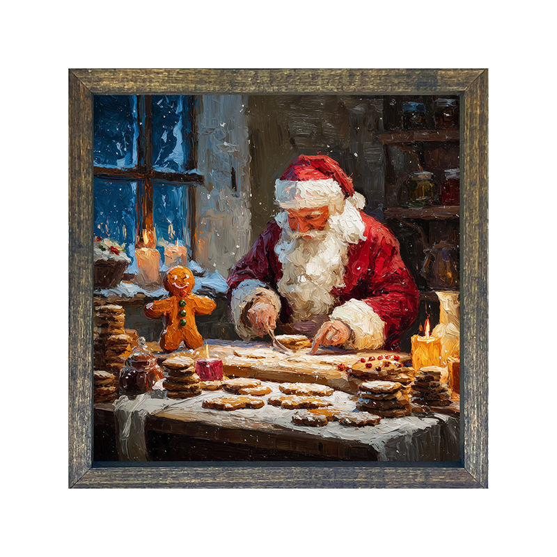 Santa Decorating Cookies - Square Frame