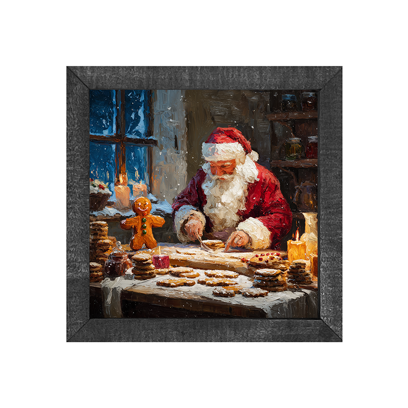 Santa Decorating Cookies - Square Frame