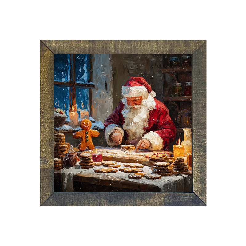 Santa Decorating Cookies - Square Frame