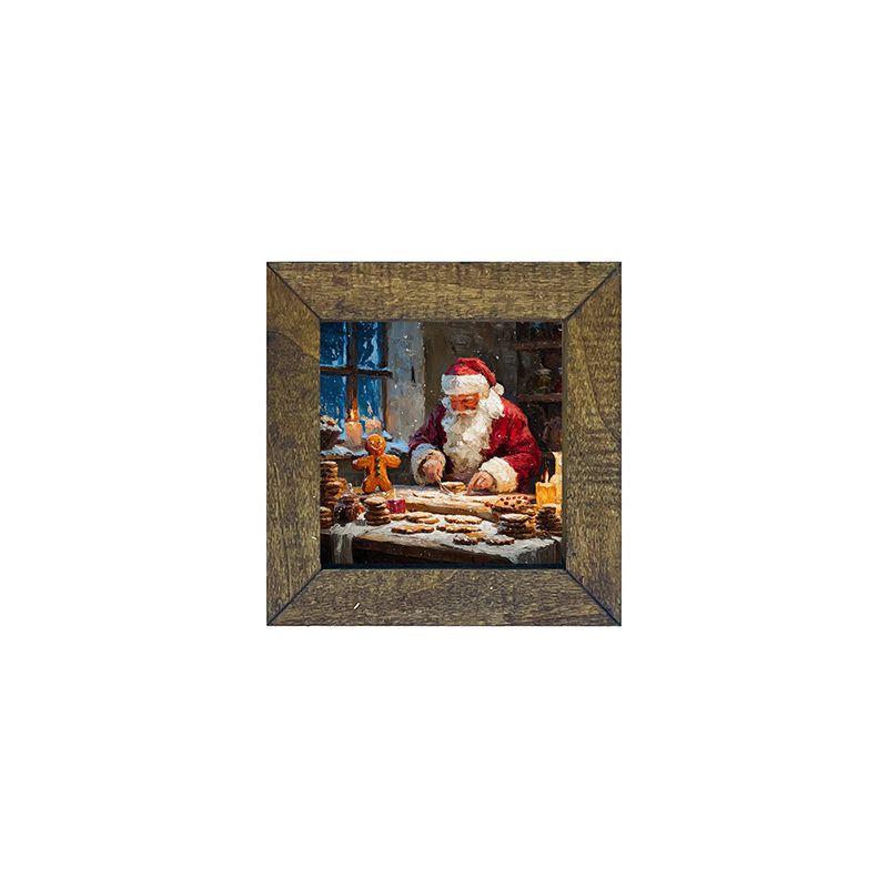 Santa Decorating Cookies - Square Frame