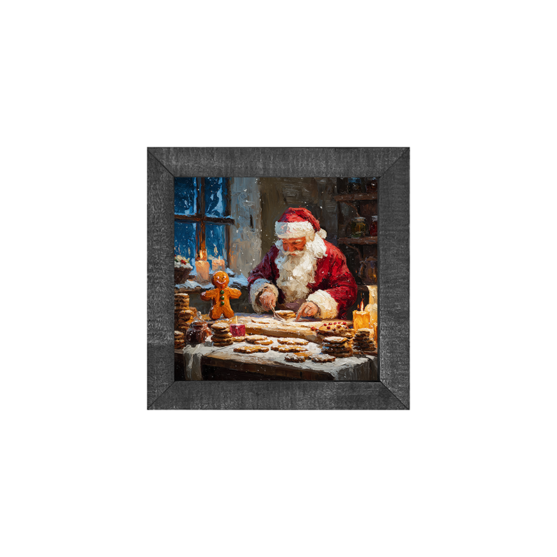 Santa Decorating Cookies - Square Frame