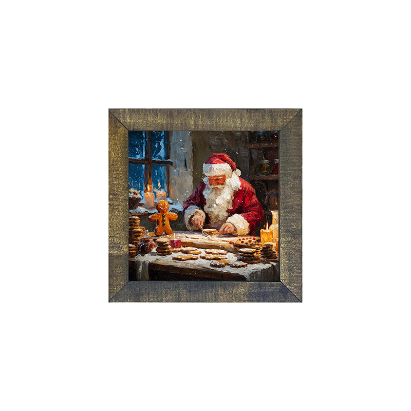 Santa Decorating Cookies - Square Frame