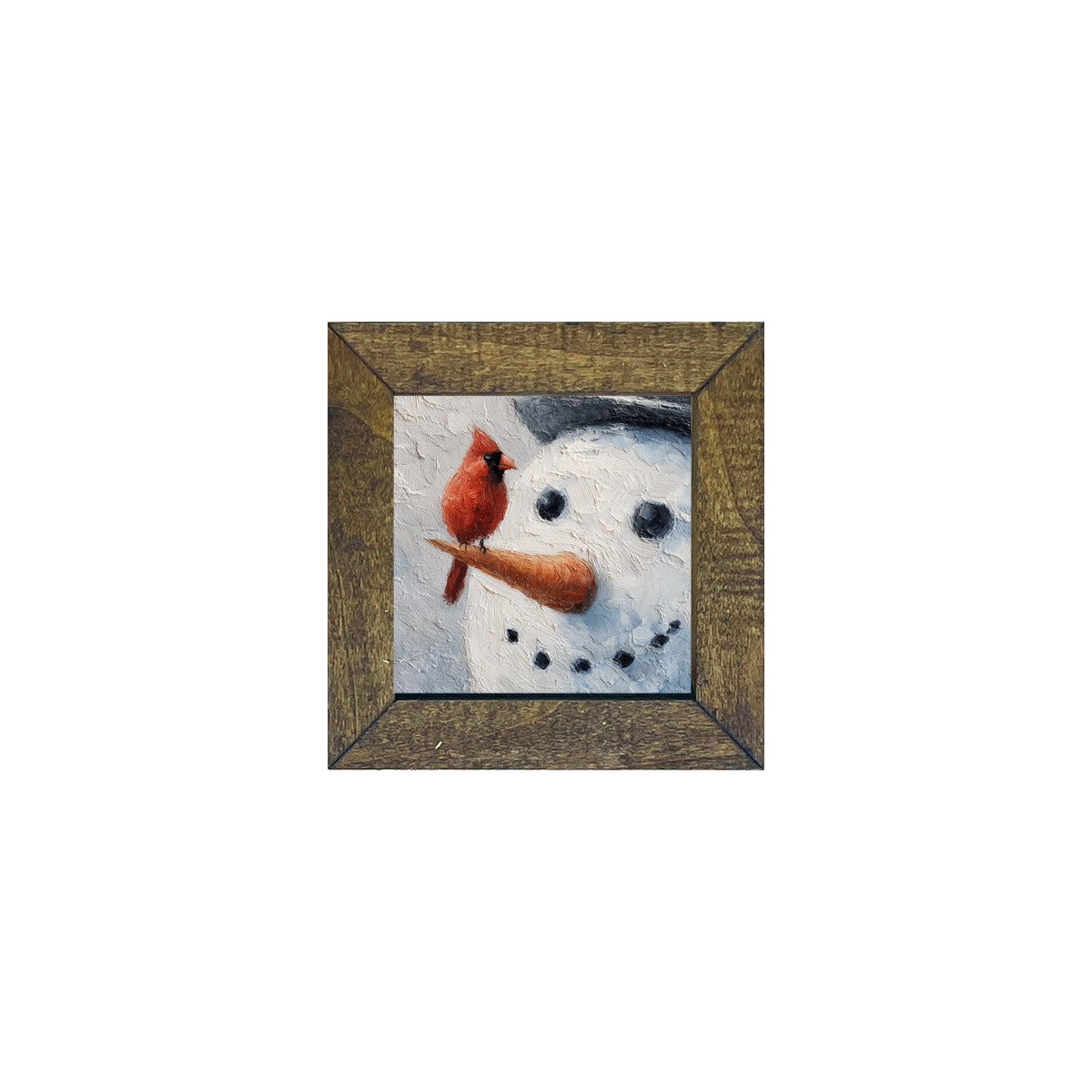 Cardinal and Snowman Close-up - Square Frame