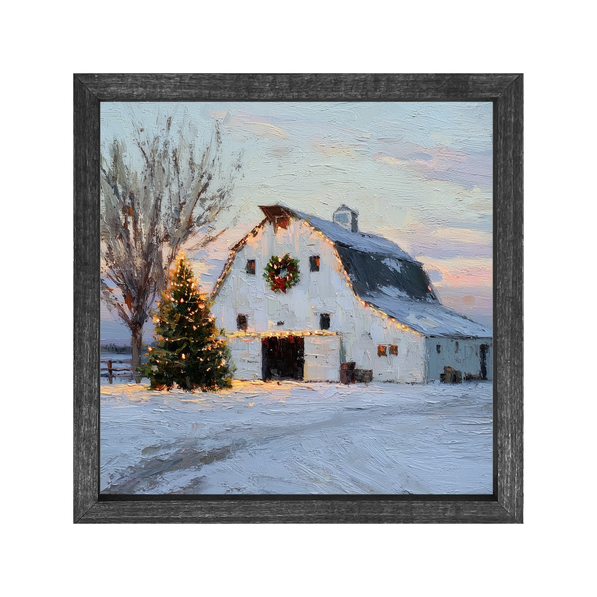 Christmas in the Country - White Barn - Square Frame