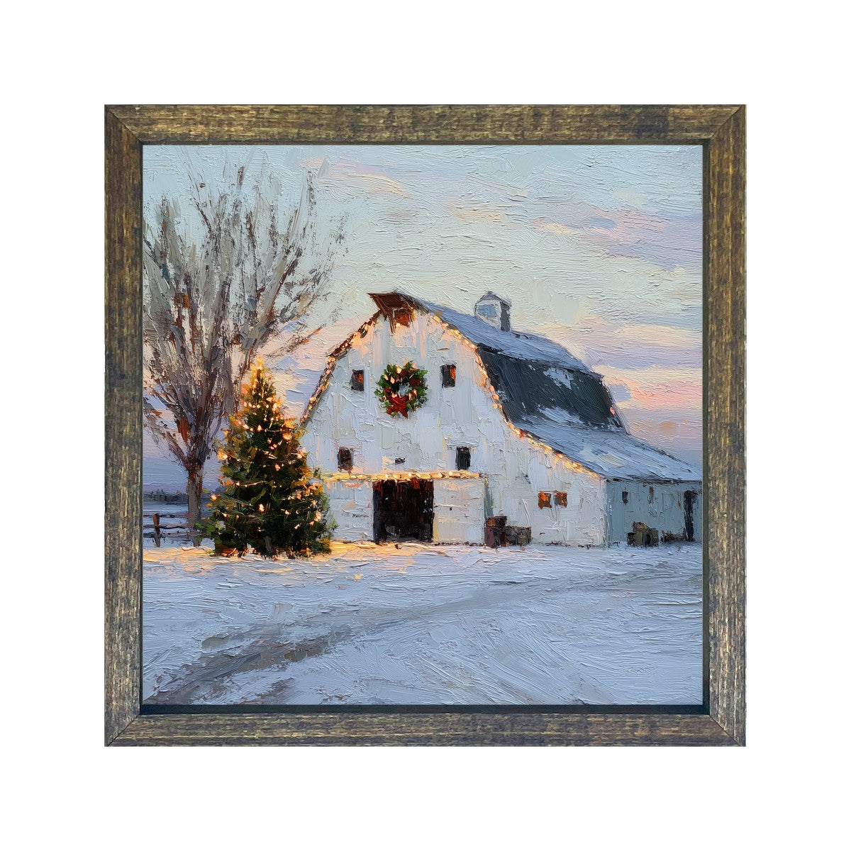 Christmas in the Country - White Barn - Square Frame
