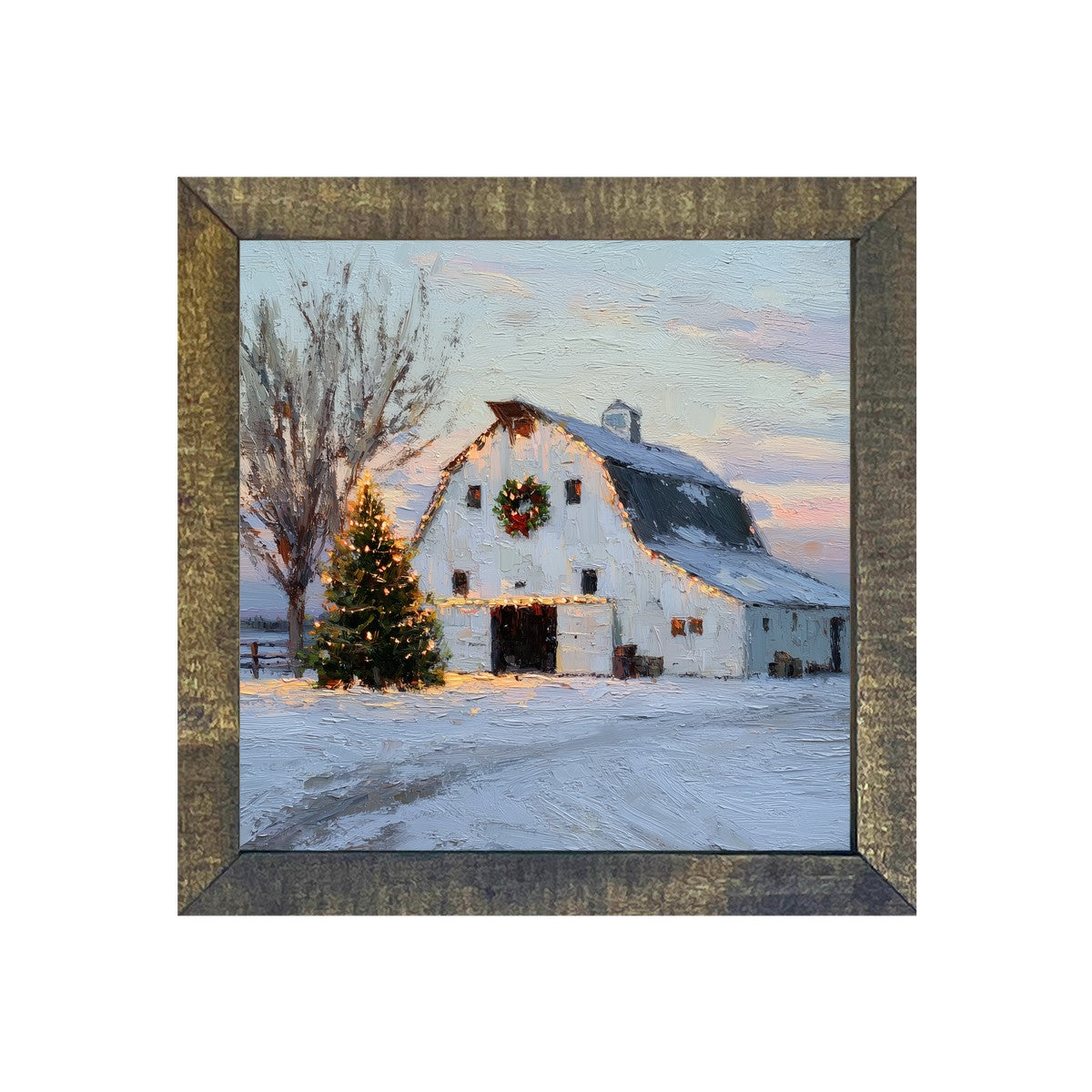 Christmas in the Country - White Barn - Square Frame