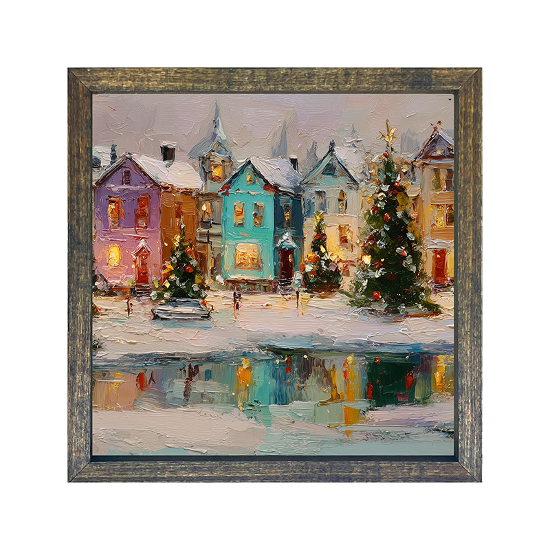 Snowy Village - The Pond at the Park - Square Frame