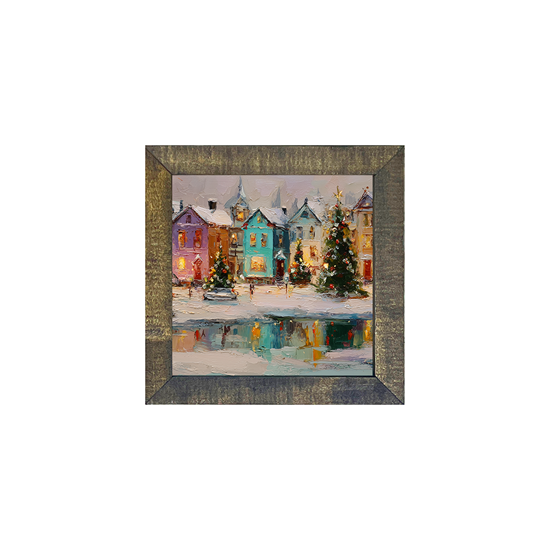 Snowy Village - The Pond at the Park - Square Frame