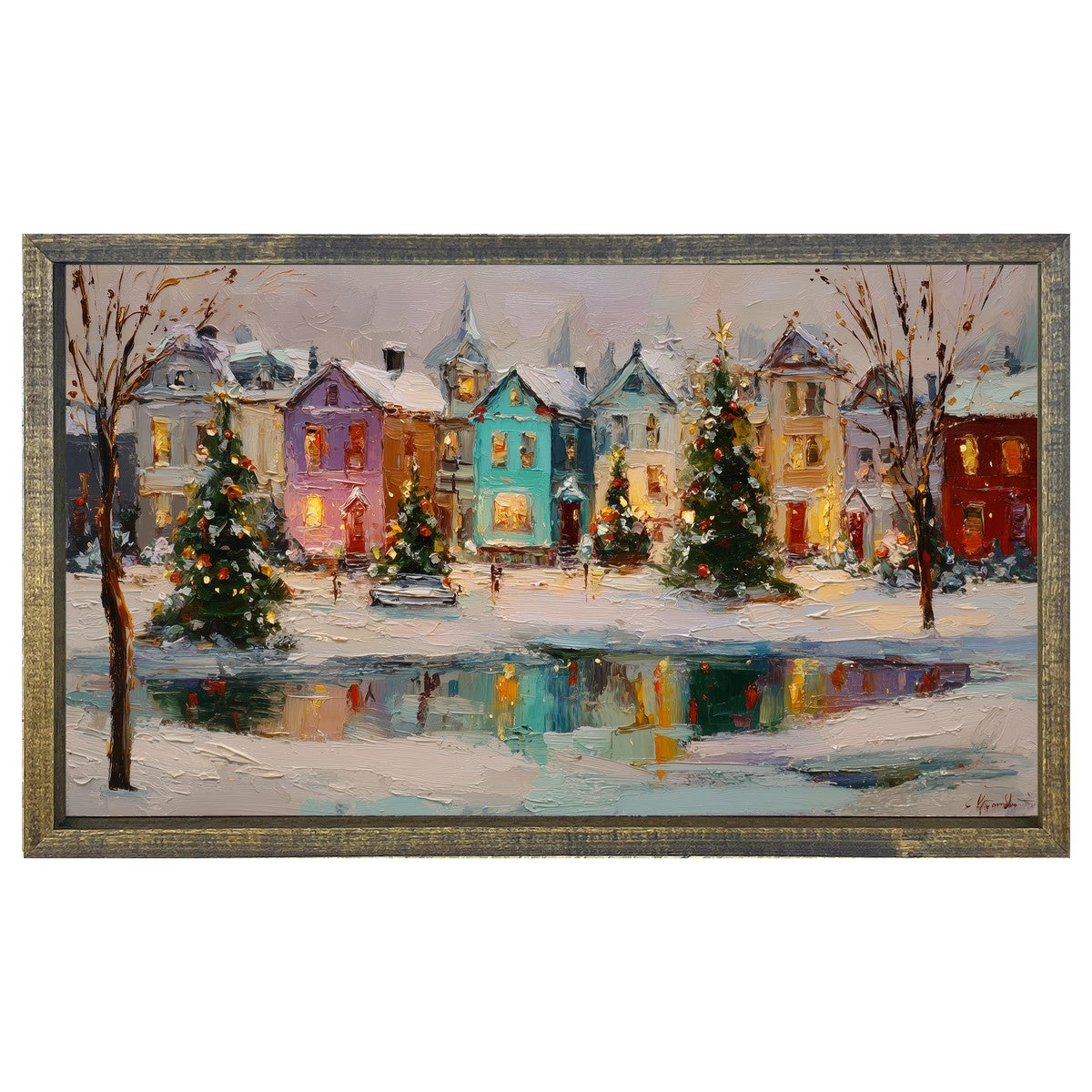 Snowy Village - The Pond at the Park - Horizontal Frame