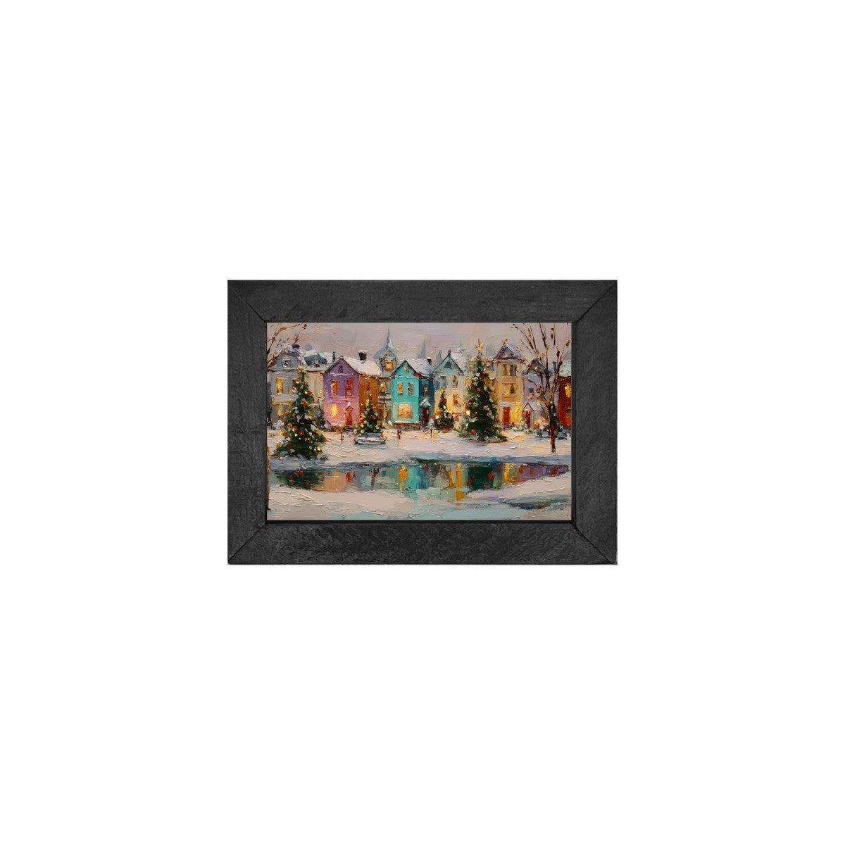 Snowy Village - The Pond at the Park - Horizontal Frame