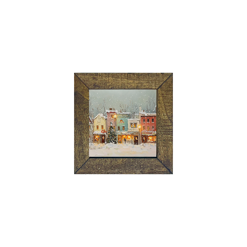 Snowy Village - Street Lights - Square Frame
