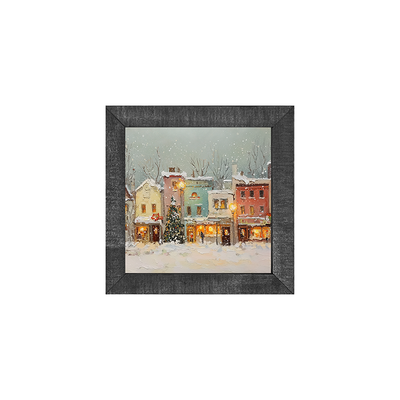 Snowy Village - Street Lights - Square Frame