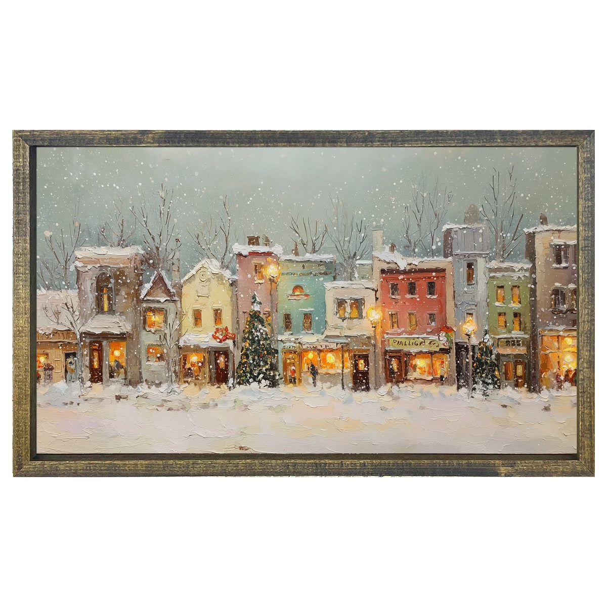 Snowy Village - Street Lights - Horizontal Frame