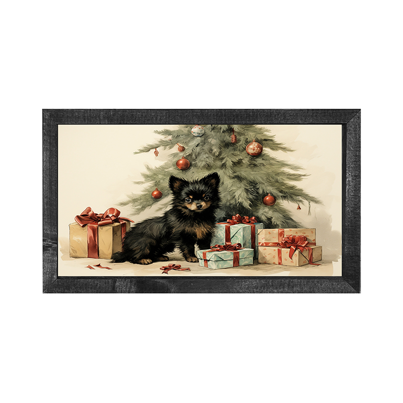 Little dog with presents