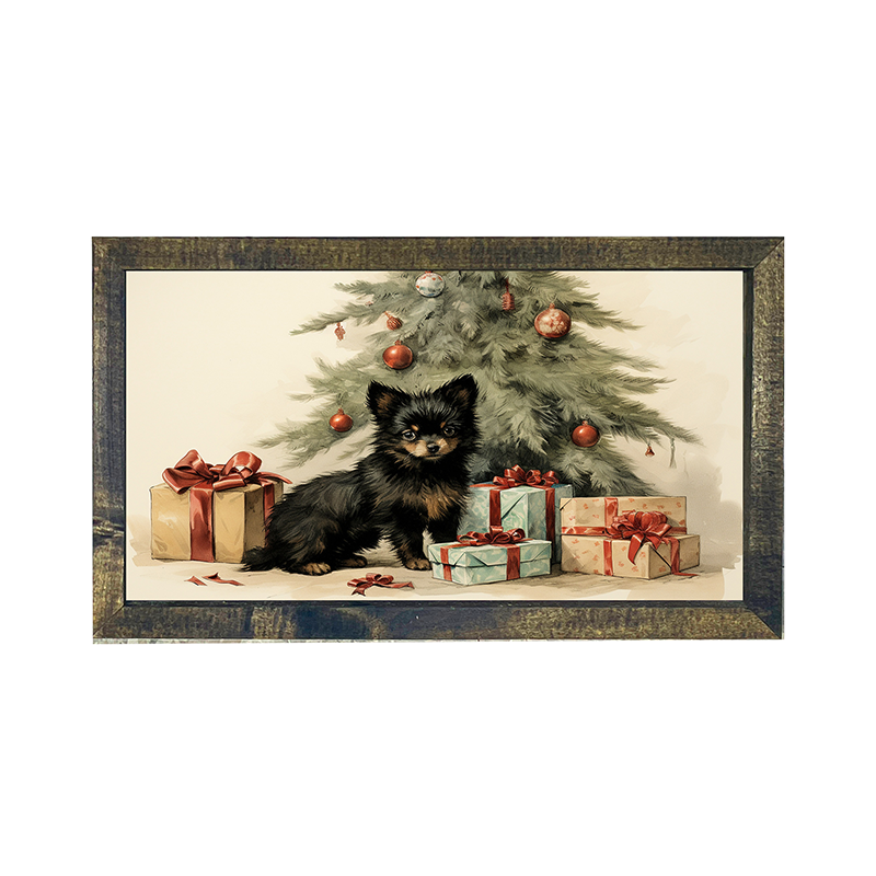 Little dog with presents