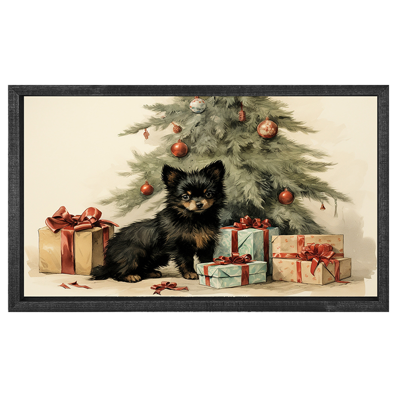 Little dog with presents