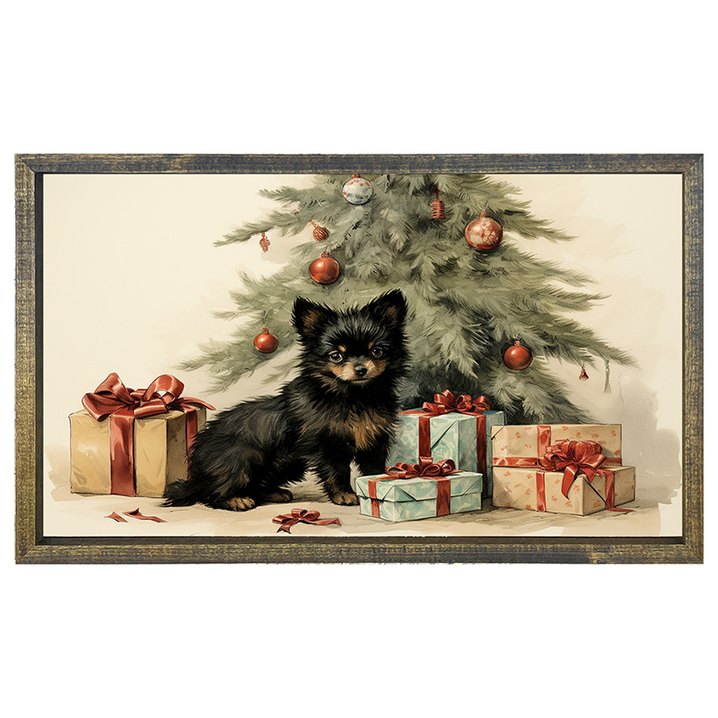 Little dog with presents