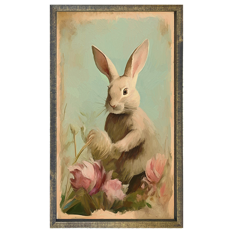 Pastel bunny in field-Vertical Frame