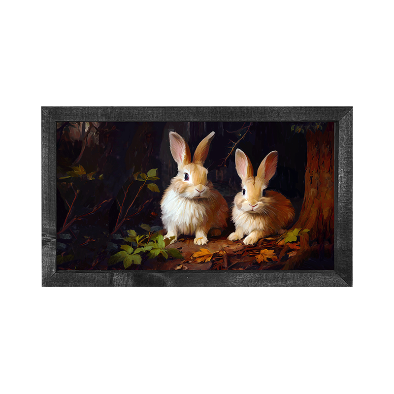 Bunnies with leaves - Horizontal Frame