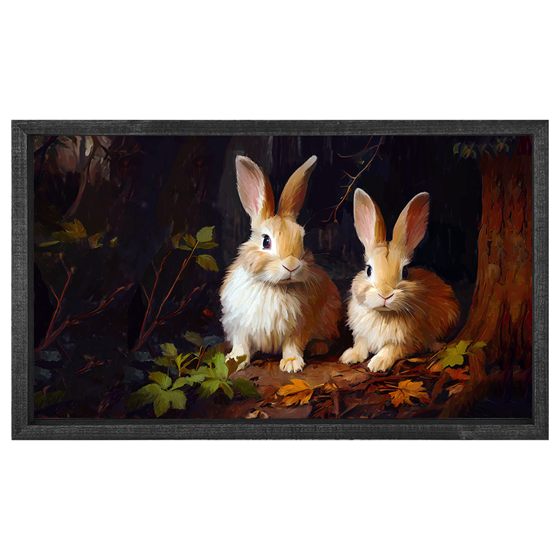 Bunnies with leaves - Horizontal Frame