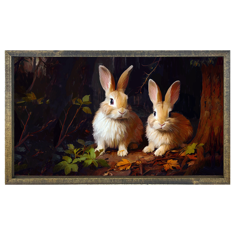 Bunnies with leaves - Horizontal Frame