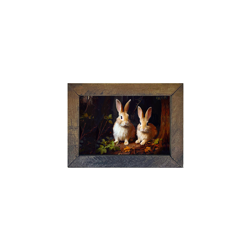 Bunnies with leaves - Horizontal Frame