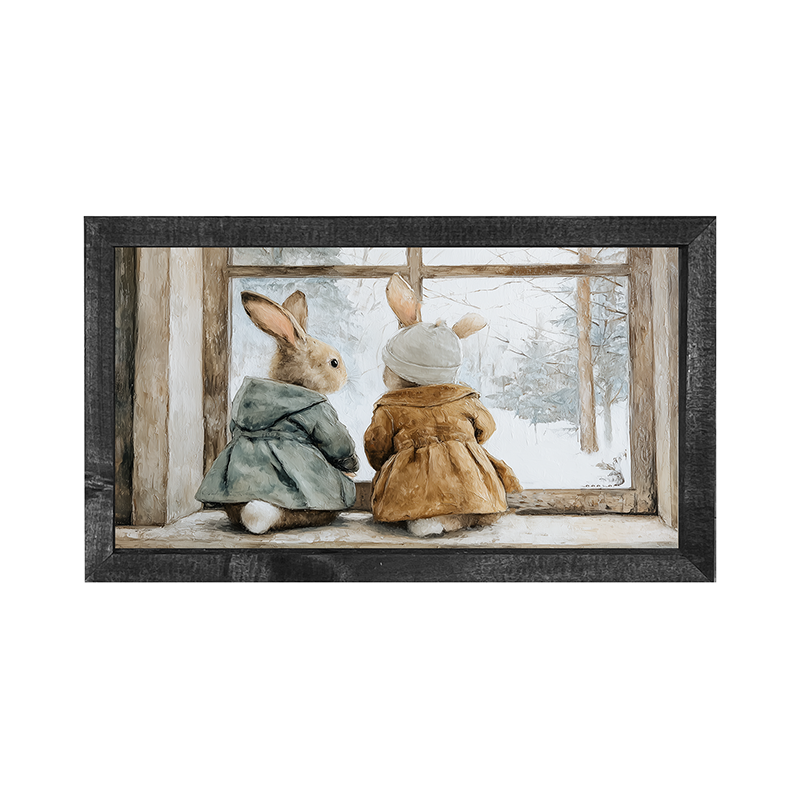 Bunnies Watching a Snowfall - Horizontal Frame