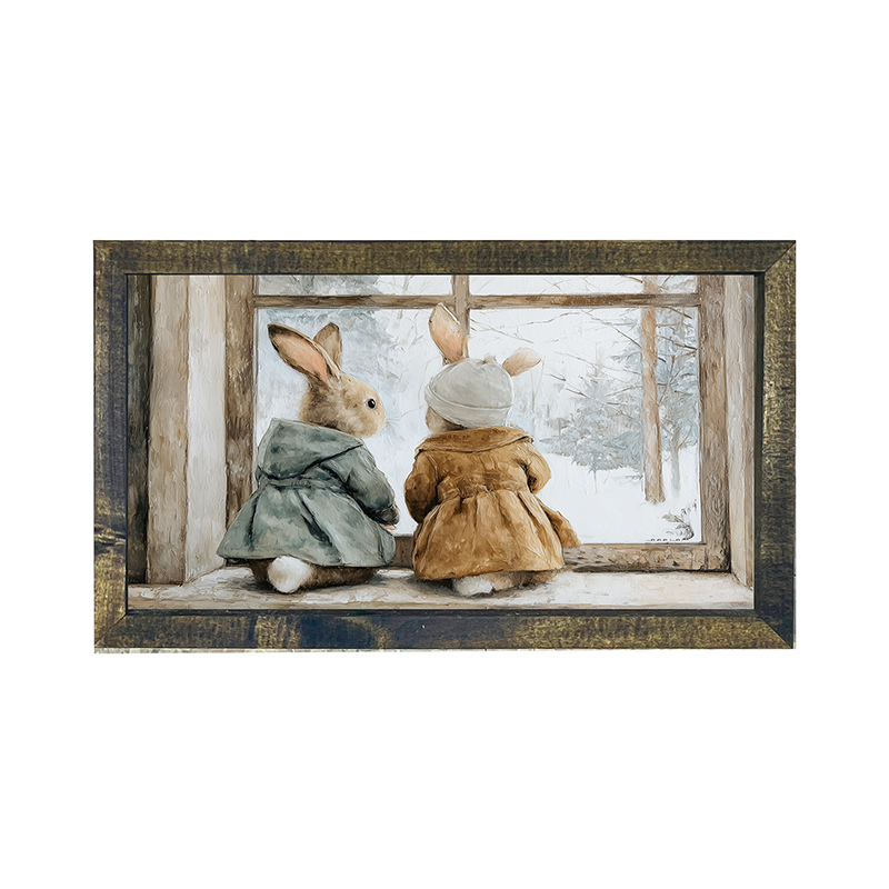 Bunnies Watching a Snowfall - Horizontal Frame