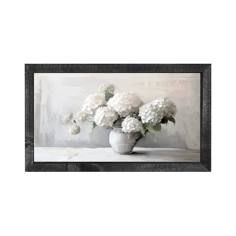 White Vase of Hydrangeas - Horizontal Frame