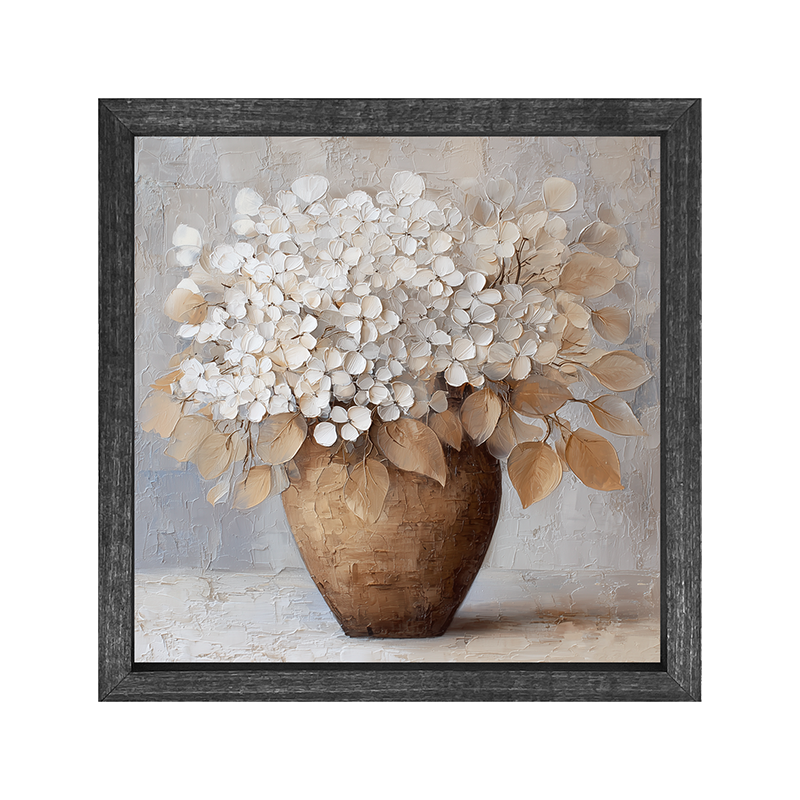 Copper Vase with White Hydrangeas