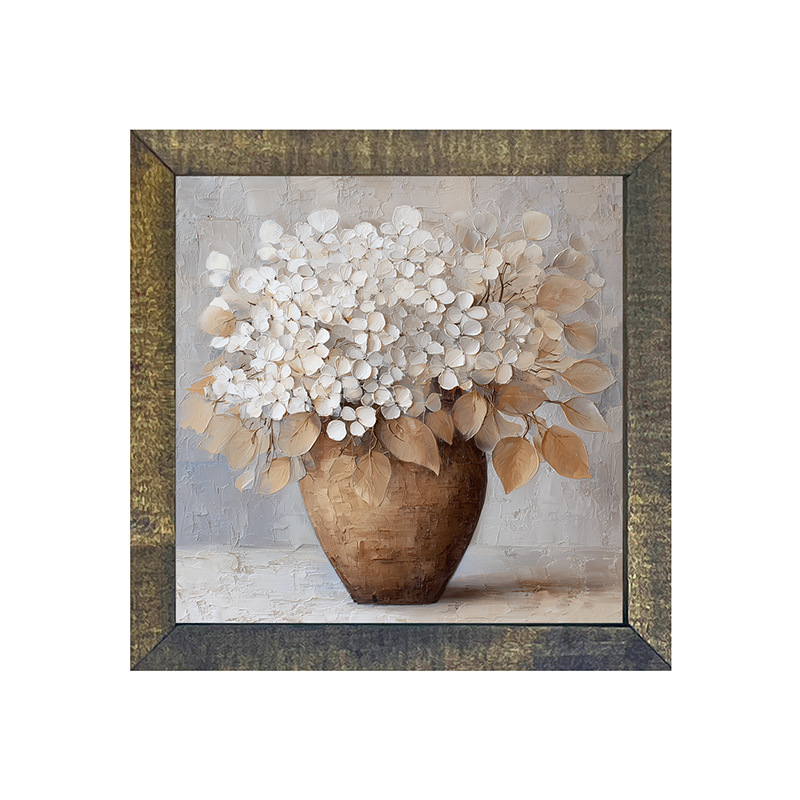 Copper Vase with White Hydrangeas