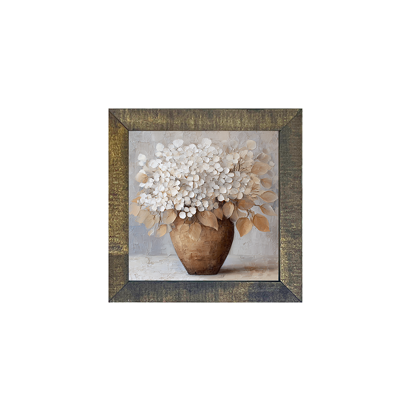 Copper Vase with White Hydrangeas