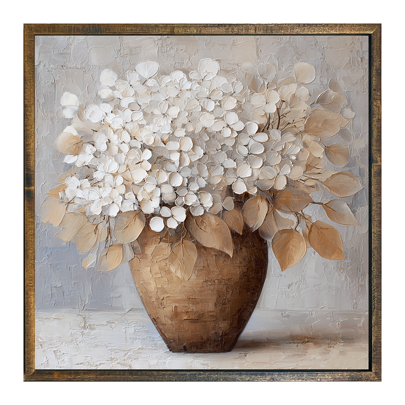 Copper Vase with White Hydrangeas