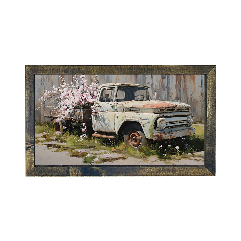 Farm Truck with Pink Flowers - Horizontal Frame