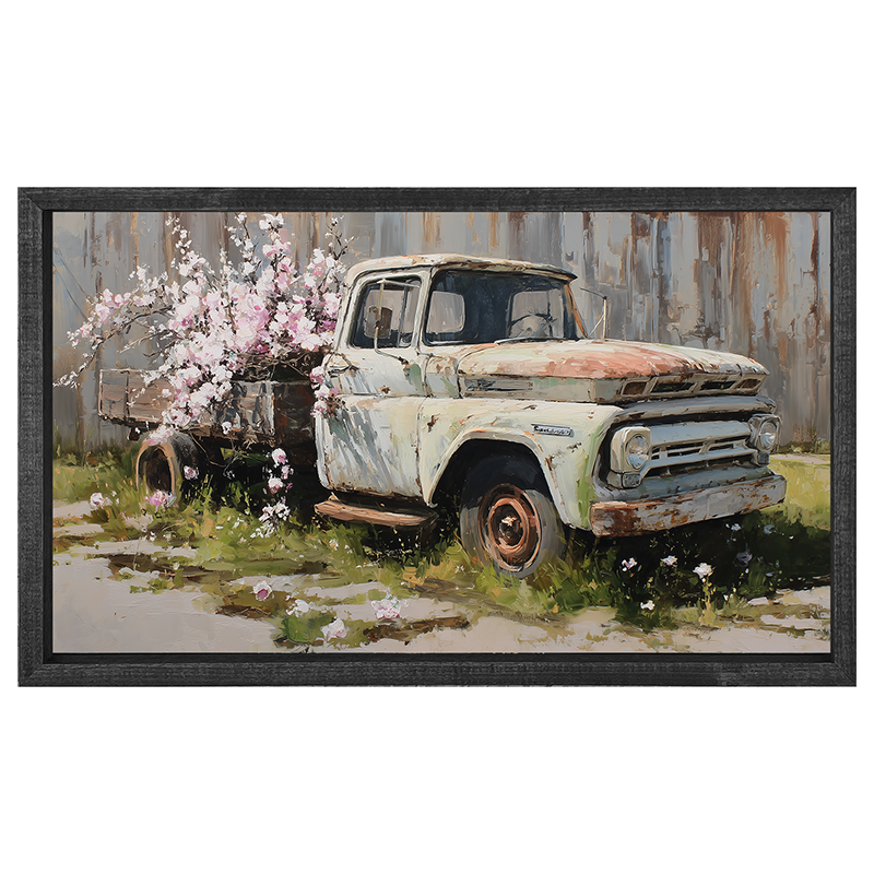 Farm Truck with Pink Flowers - Horizontal Frame