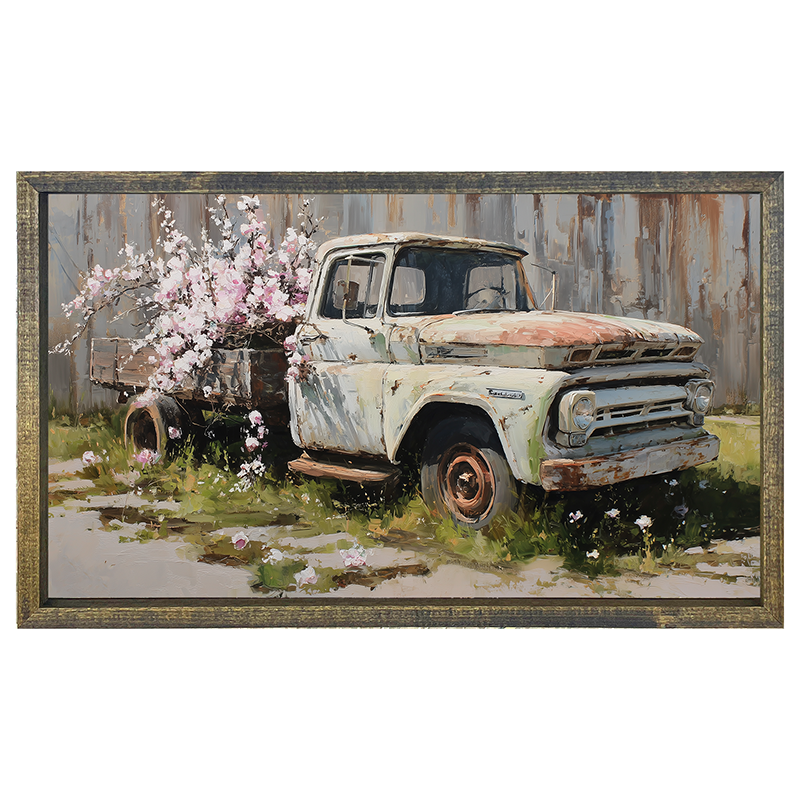 Farm Truck with Pink Flowers - Horizontal Frame