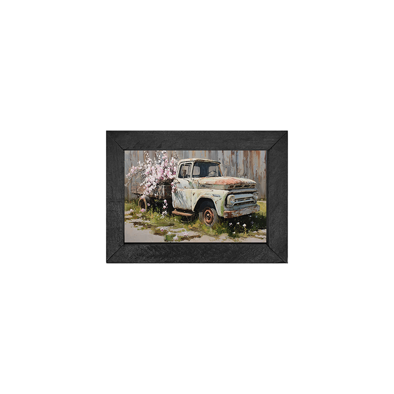 Farm Truck with Pink Flowers - Horizontal Frame